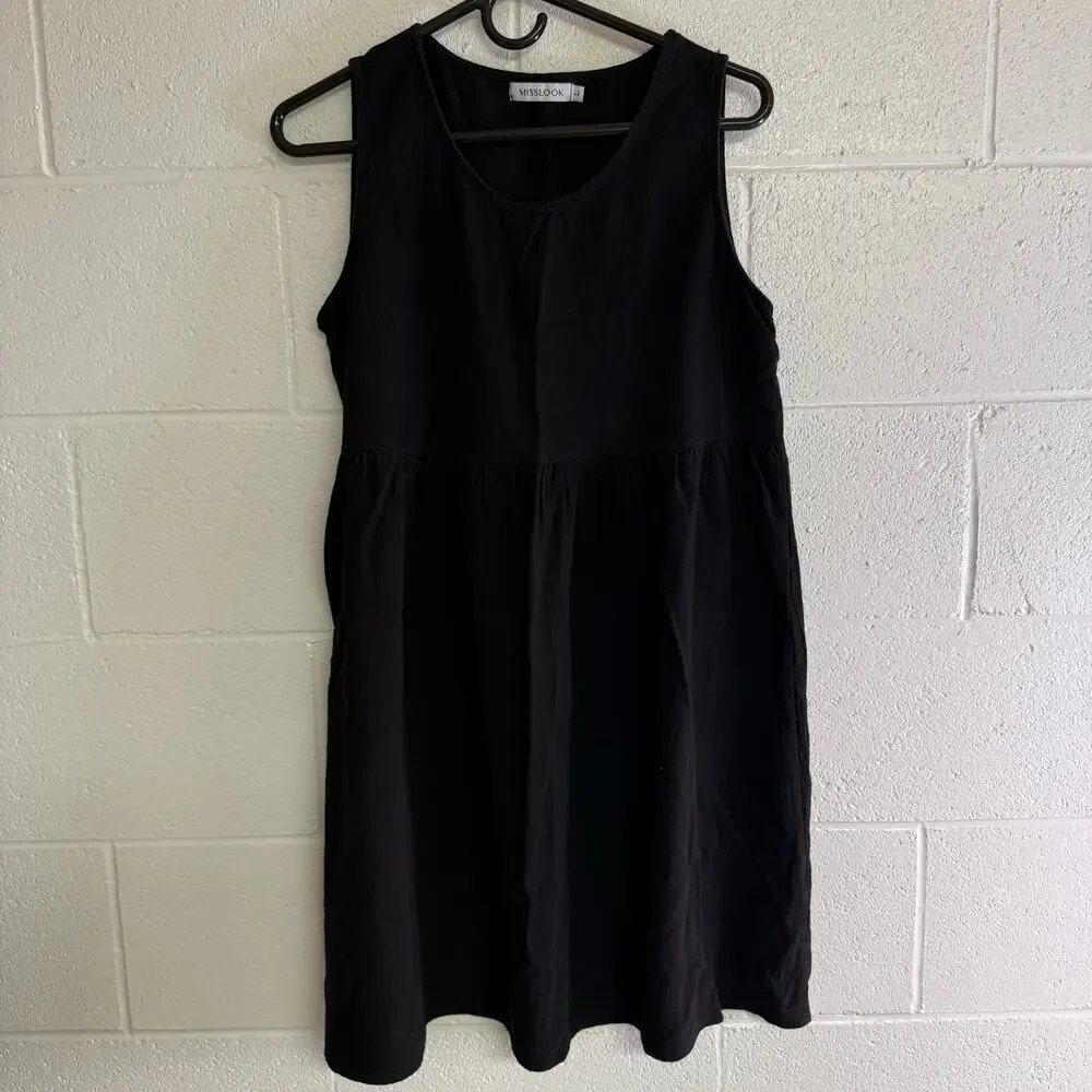 Misslook Women's Black Sleeveless Dress With Pockets Size L